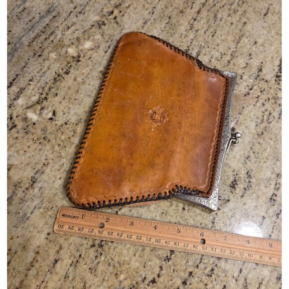 Vintage Handcrafted Tom Godin Leather G Silver Clutch Purse Western Embossed - Picture 16 of 16